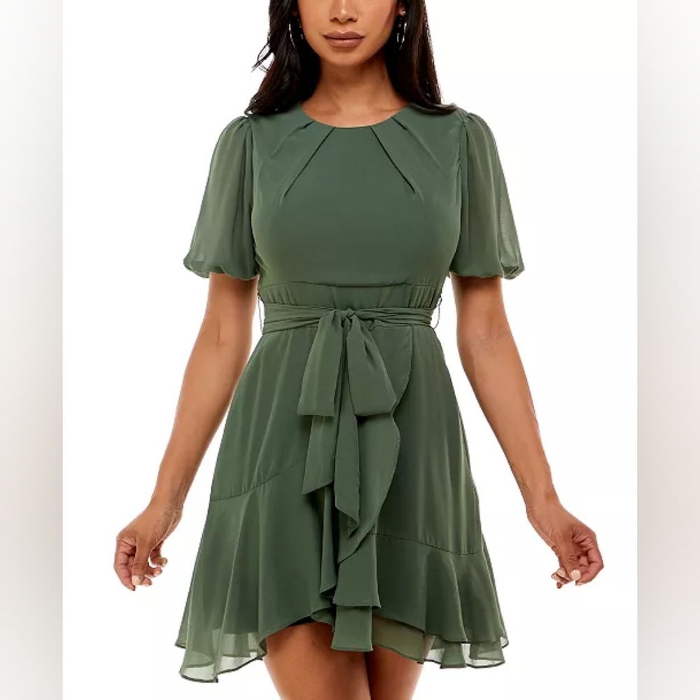 B Darlin Green Pleated Wrap Midi Dress